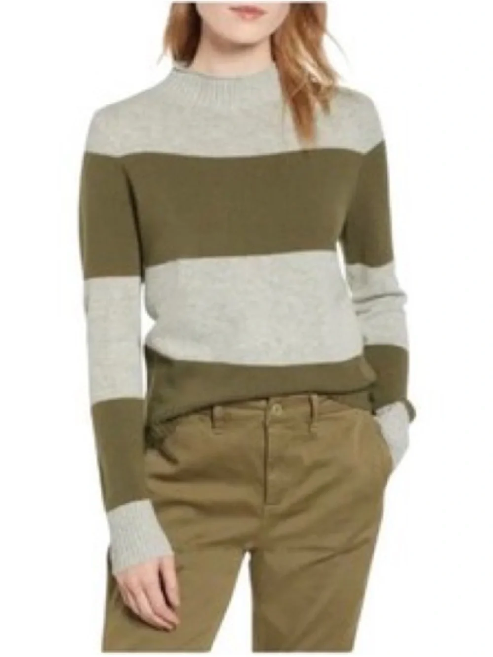J. Crew Always Roll Neck Sweater Green Gray Stripe Color Block 2X
